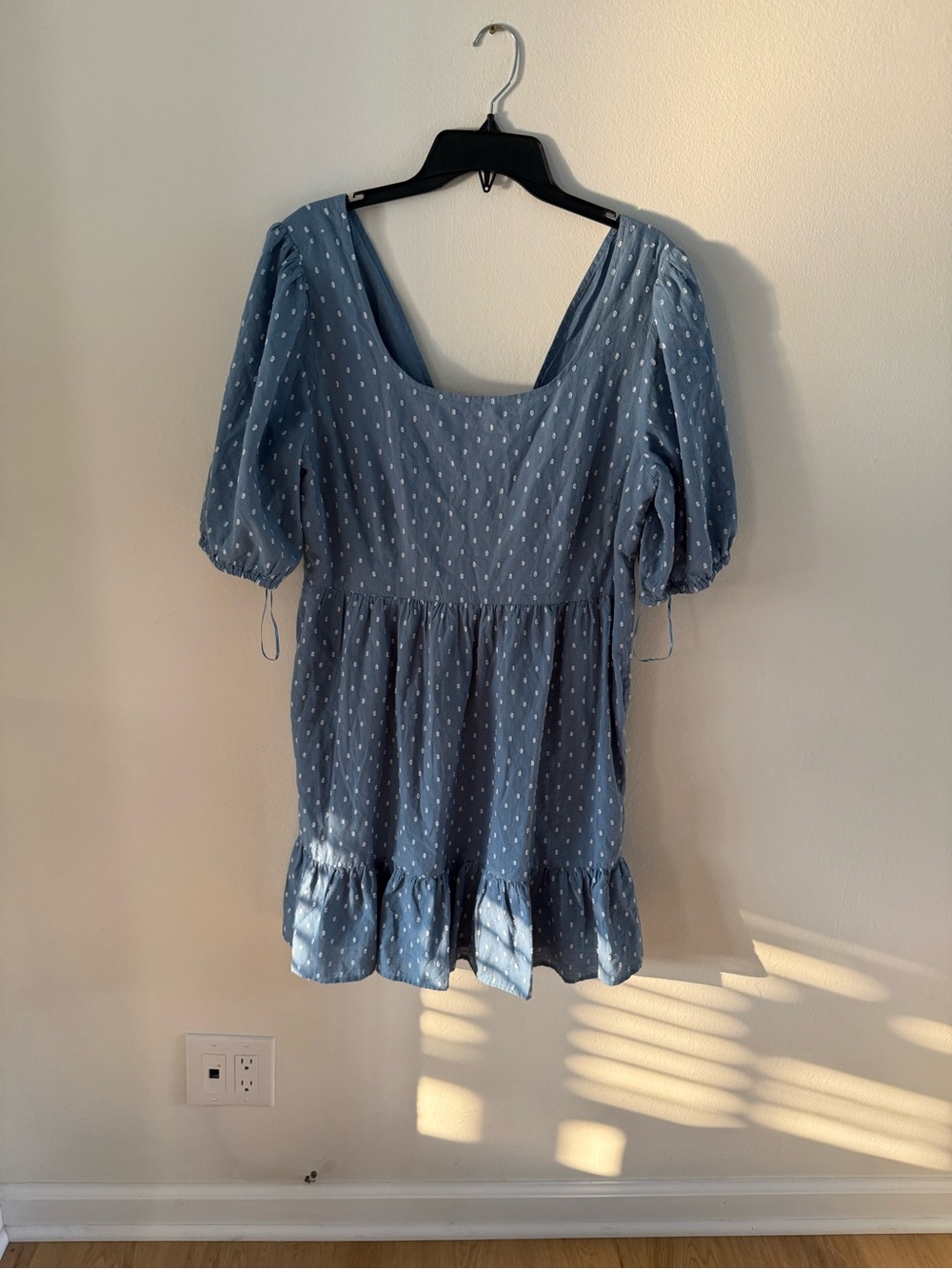 LOFT Light Blue Swiss Dot Puff-Sleeve Mini Dress